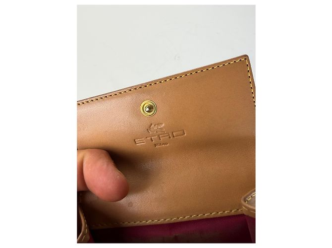 Vintage Etro Embossed Paisley Leather Wallet Rust Teal Red - view 5