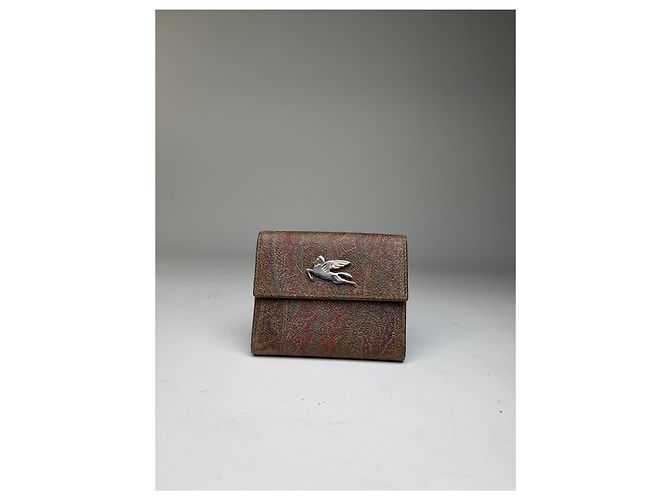 Vintage Etro Embossed Paisley Leather Wallet Rust Teal Red - view 6