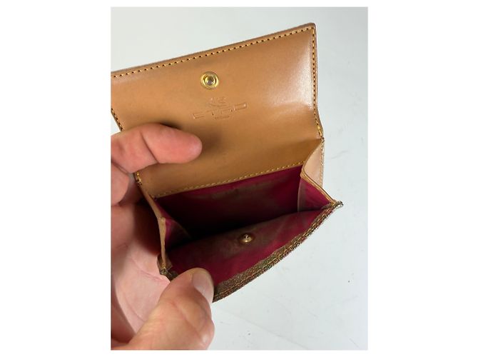 Vintage Etro Embossed Paisley Leather Wallet Rust Teal Red - view 7