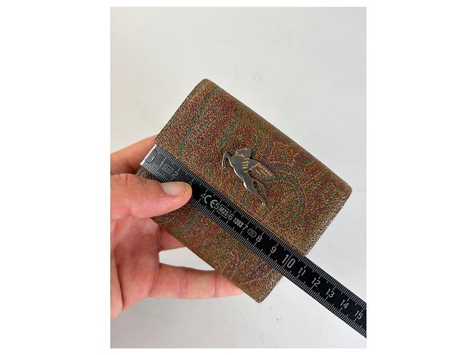Vintage Etro Embossed Paisley Leather Wallet Rust Teal Red - view 8