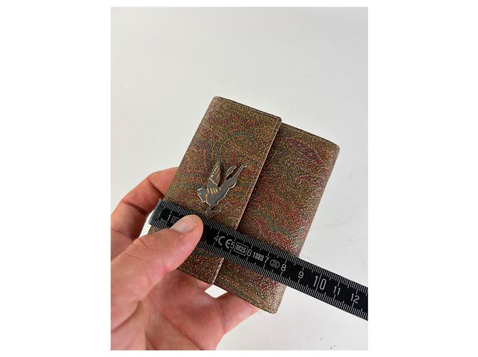 Vintage Etro Embossed Paisley Leather Wallet Rust Teal Red - view 9