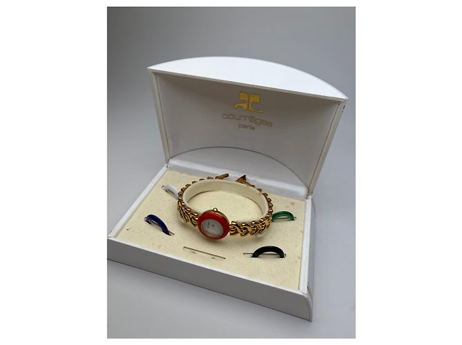 Vintage Courreges Armbanduhr Kette Red Gold Rot - Ansicht 11