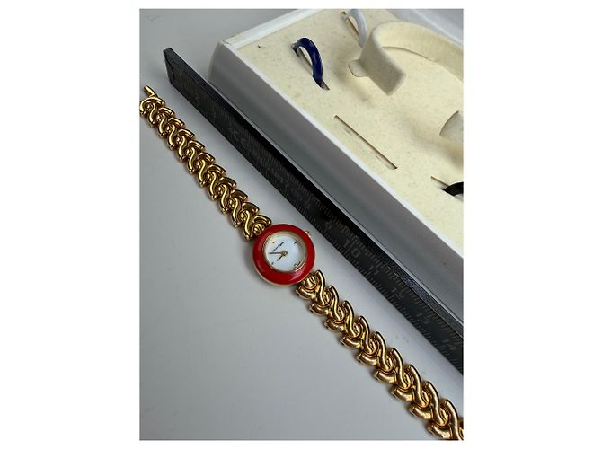 Vintage Courreges Armbanduhr Kette Red Gold Rot - Ansicht 3