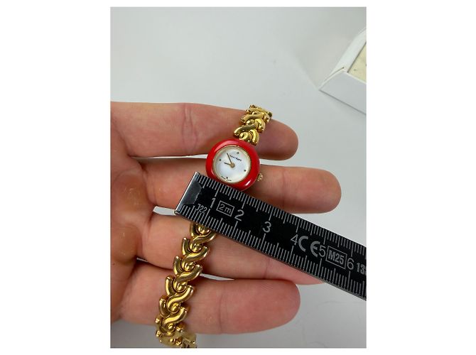 Vintage Courreges Armbanduhr Kette Red Gold Rot - Ansicht 7