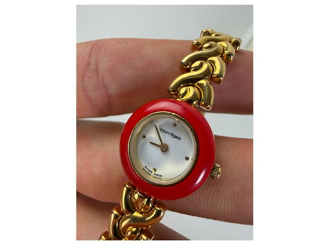 Vintage Courreges Armbanduhr Kette Red Gold Rot - Ansicht 8