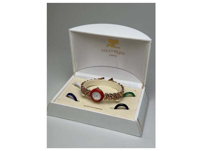 Vintage Courreges Armbanduhr Kette Red Gold Rot - Ansicht 9