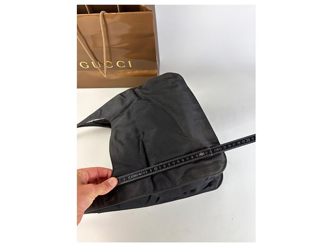 Vintage Gucci Nylon Schultertasche Schwarz Silber - Ansicht 11