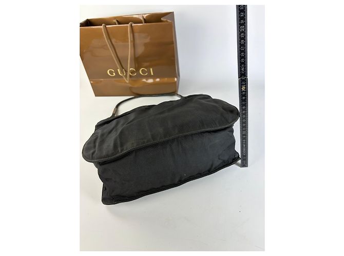 Vintage Gucci Nylon Schultertasche Schwarz Silber - Ansicht 12