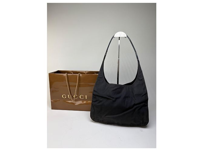 Vintage Gucci Nylon Schultertasche Schwarz Silber - Ansicht 13