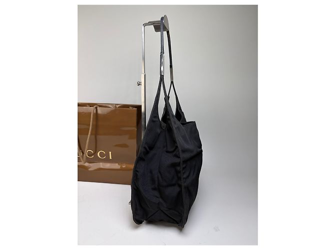 Vintage Gucci Nylon Schultertasche Schwarz Silber - Ansicht 7