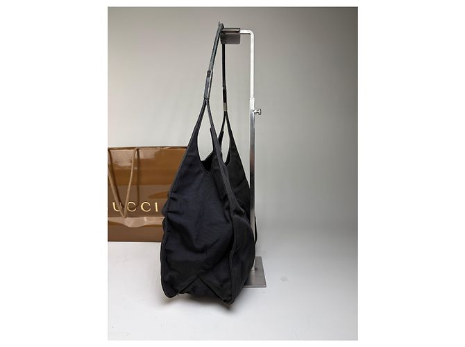 Vintage Gucci Nylon Schultertasche Schwarz Silber - Ansicht 8