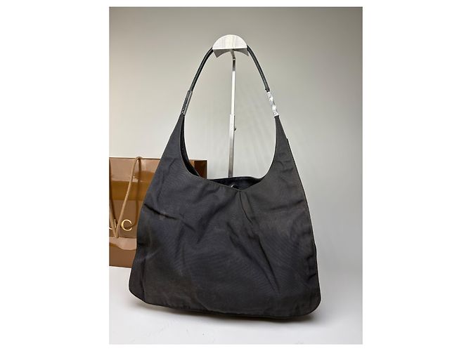 Vintage Gucci Nylon Schultertasche Schwarz Silber - Ansicht 9