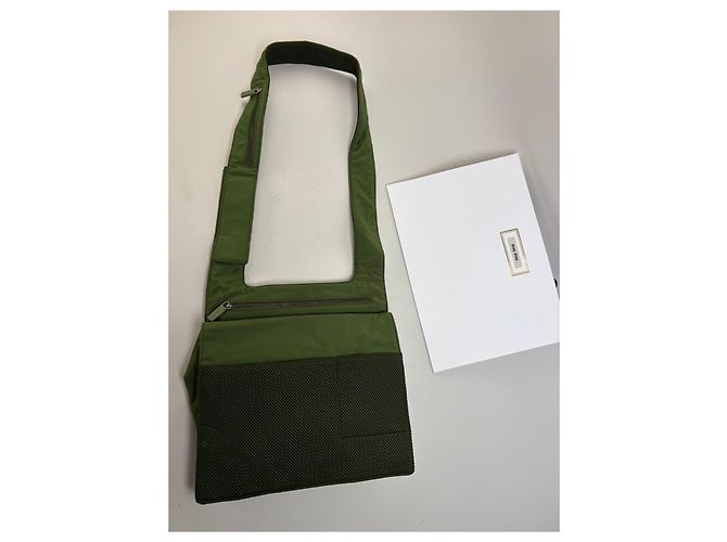 Vintage Miu Miu Mesh Nylon Schultertasche Olive Green Silver Grün - Ansicht 10