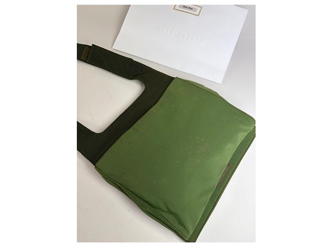 Vintage Miu Miu Mesh Nylon Schultertasche Olive Green Silver Grün - Ansicht 12