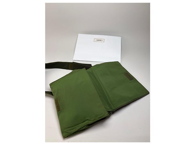 Vintage Miu Miu Mesh Nylon Schultertasche Olive Green Silver Grün - Ansicht 13