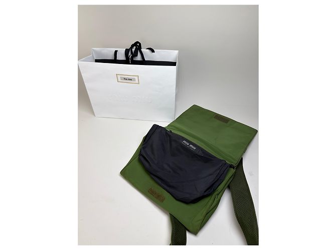 Vintage Miu Miu Mesh Nylon Schultertasche Olive Green Silver Grün - Ansicht 3