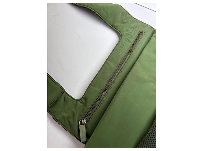 Vintage Miu Miu Mesh Nylon Schultertasche Olive Green Silver Grün - Ansicht 8