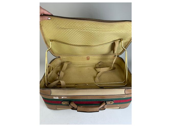Vintage Gucci Canvas Reisetasche Beige Brown Gold - Ansicht 12