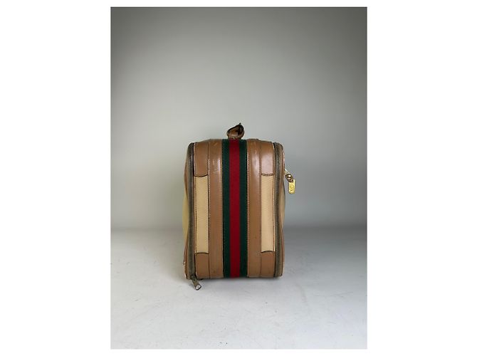 Vintage Gucci Canvas Reisetasche Beige Brown Gold - Ansicht 4