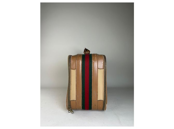 Vintage Gucci Canvas Reisetasche Beige Brown Gold - Ansicht 7