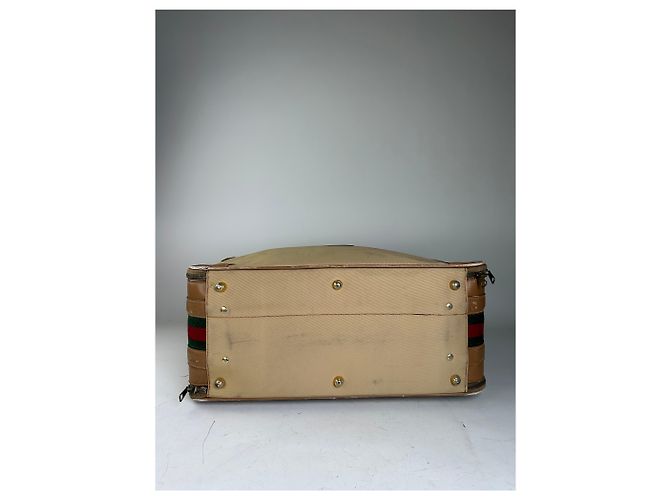 Vintage Gucci Canvas Reisetasche Beige Brown Gold - Ansicht 8
