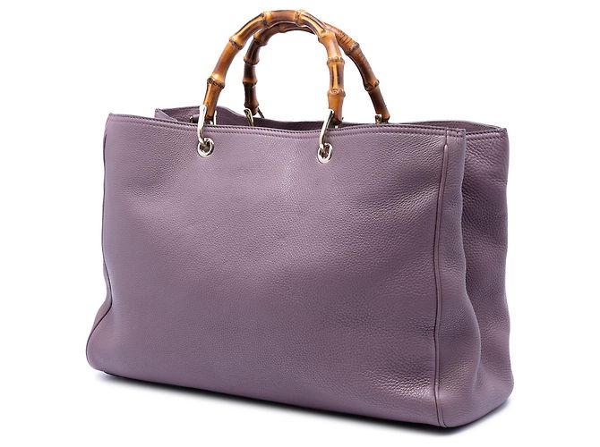 Bamboo Borsa Shopper Satchel Gucci Large in pelle di vitello viola con bambù Porpora - vista 2