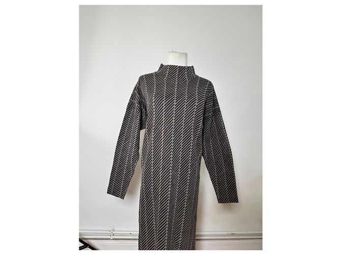 Vintage Issey Miyake gestreiftes Kleid aus Baumwollmischung Schwarz Grau M - Ansicht 14