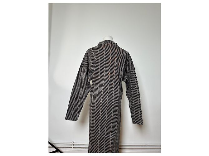 Vintage Issey Miyake gestreiftes Kleid aus Baumwollmischung Schwarz Grau M - Ansicht 15