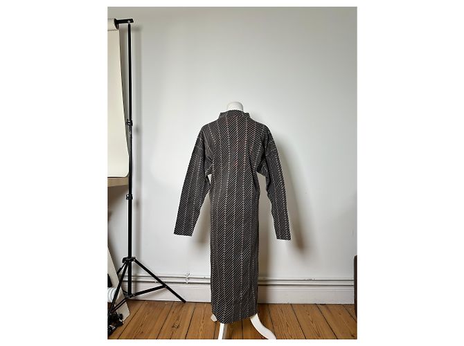 Vintage Issey Miyake gestreiftes Kleid aus Baumwollmischung Schwarz Grau M - Ansicht 3