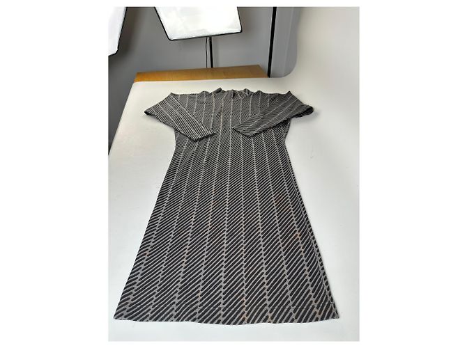 Vintage Issey Miyake gestreiftes Kleid aus Baumwollmischung Schwarz Grau M - Ansicht 4