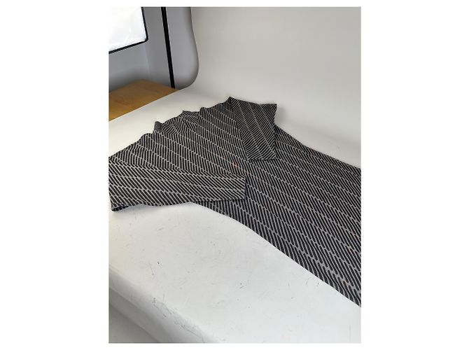 Vintage Issey Miyake gestreiftes Kleid aus Baumwollmischung Schwarz Grau M - Ansicht 7