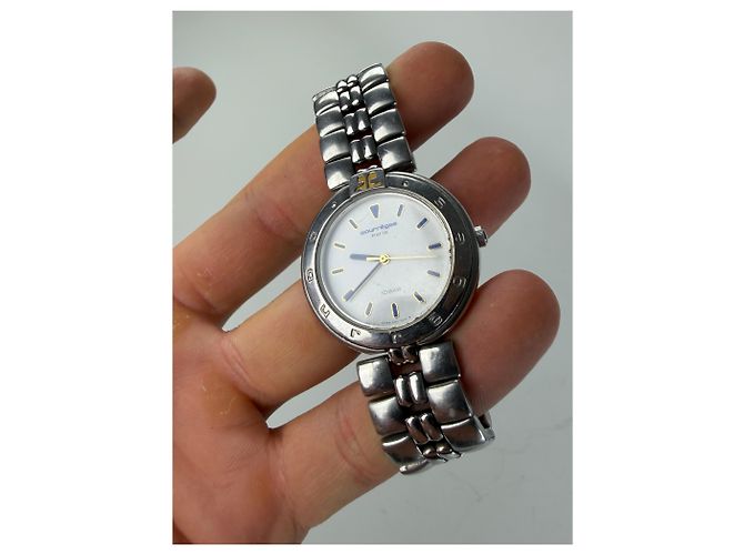 Vintage Courreges Armbanduhr aus Edelstahl Silber Weiß - Ansicht 5