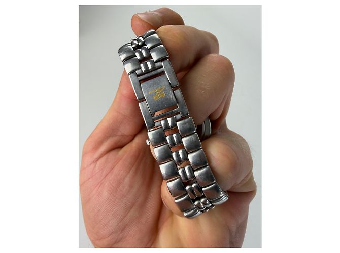 Vintage Courreges Armbanduhr aus Edelstahl Silber Weiß - Ansicht 7