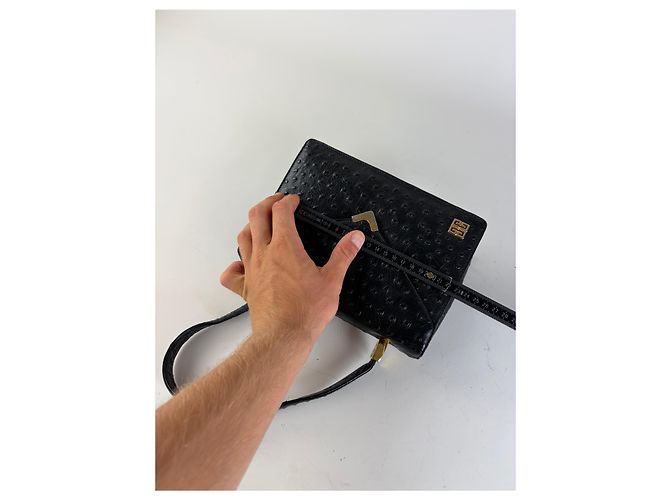 Vintage Givenchy Strukturierte Lederhandtasche Schwarz Gold - Ansicht 10