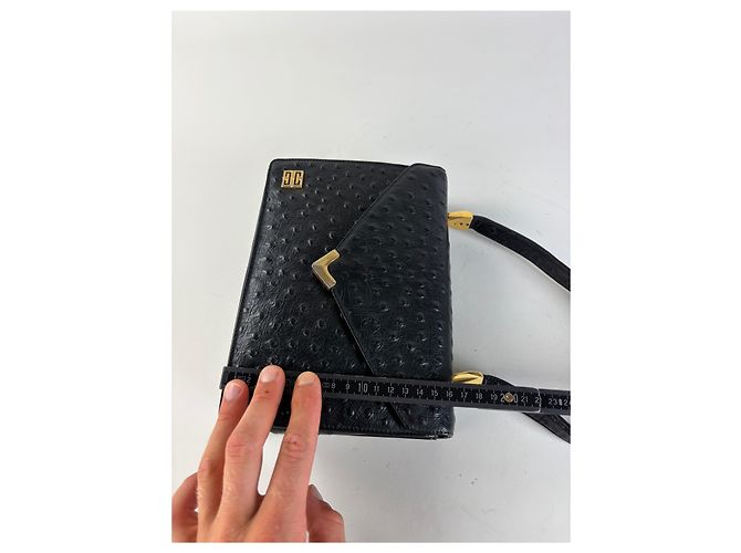 Vintage Givenchy Strukturierte Lederhandtasche Schwarz Gold - Ansicht 11
