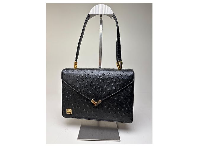 Vintage Givenchy Strukturierte Lederhandtasche Schwarz Gold - Ansicht 13