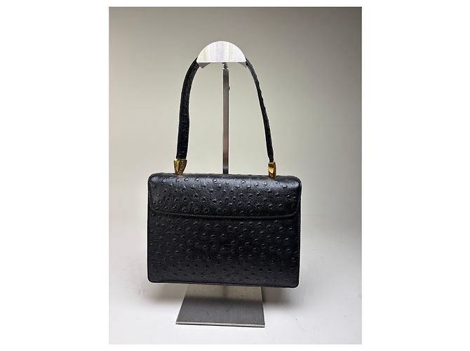 Vintage Givenchy Strukturierte Lederhandtasche Schwarz Gold - Ansicht 2