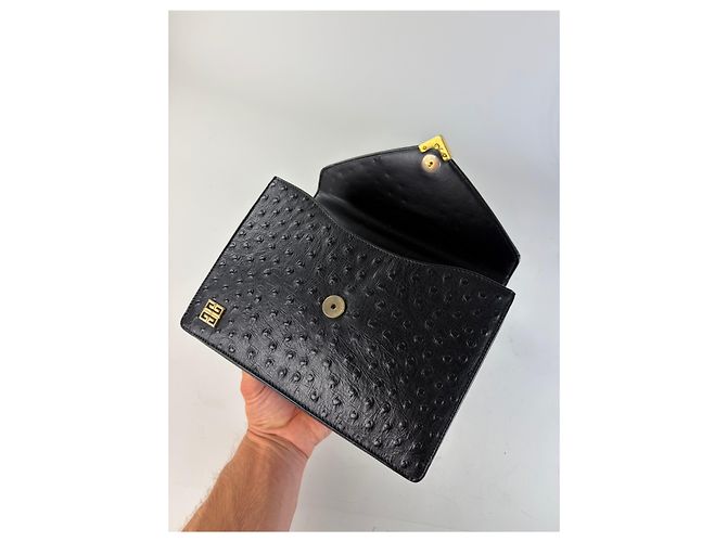 Vintage Givenchy Strukturierte Lederhandtasche Schwarz Gold - Ansicht 6