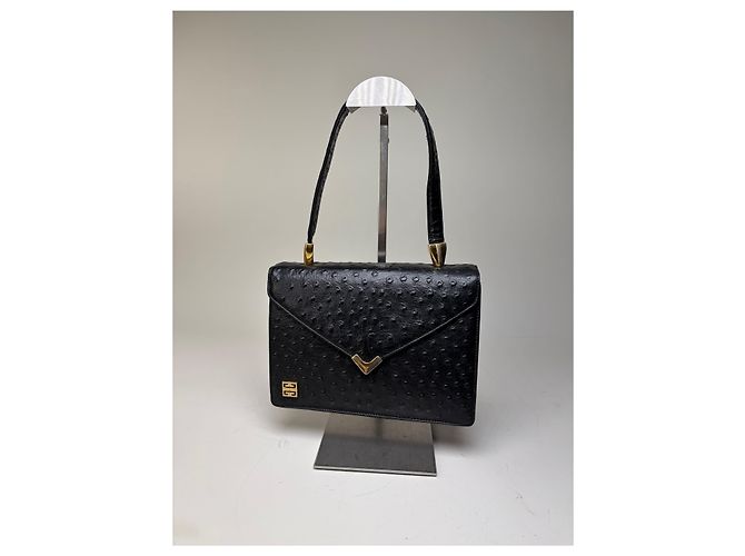 Vintage Givenchy Strukturierte Lederhandtasche Schwarz Gold - Ansicht 8