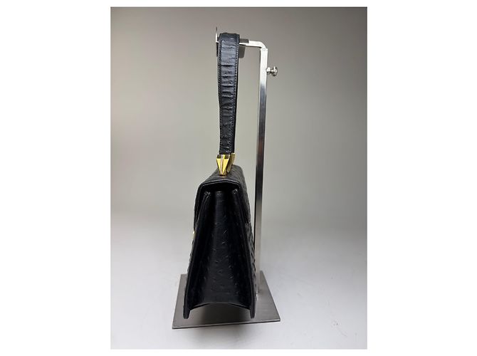 Vintage Givenchy Strukturierte Lederhandtasche Schwarz Gold - Ansicht 9