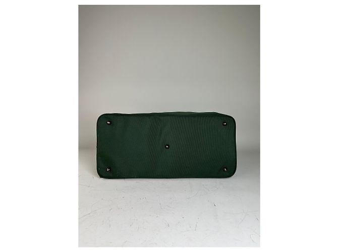Tote Vintage Issey Miyake in Tela e Pelle Verde Scuro e Marrone - vista 10