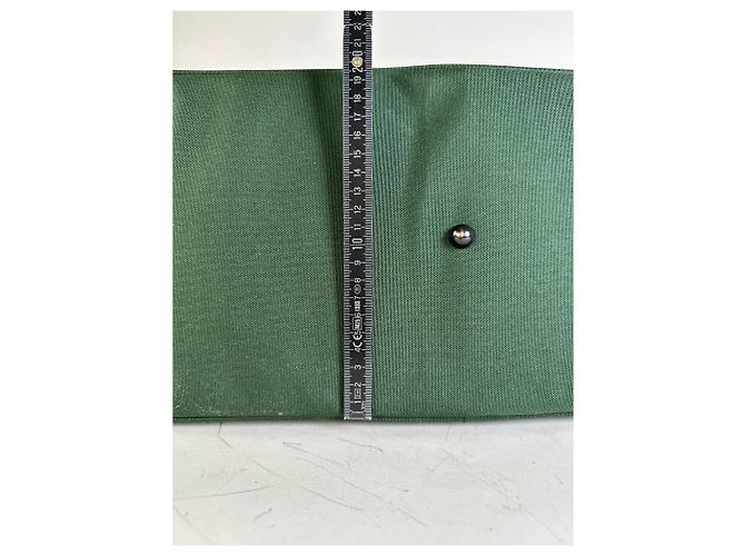 Tote Vintage Issey Miyake in Tela e Pelle Verde Scuro e Marrone - vista 11
