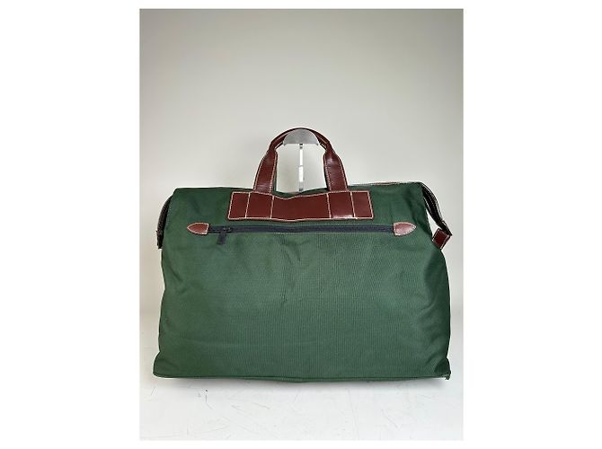 Tote Vintage Issey Miyake in Tela e Pelle Verde Scuro e Marrone - vista 2