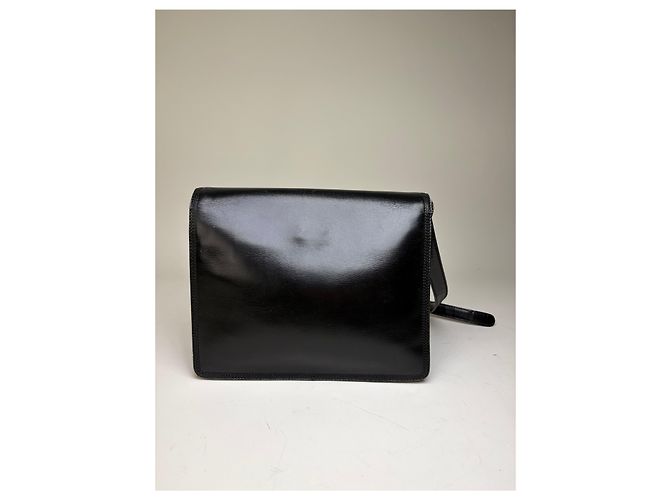 Vintage Loewe Strukturierte Leder-Schultertasche Schwarz Gold - Ansicht 10