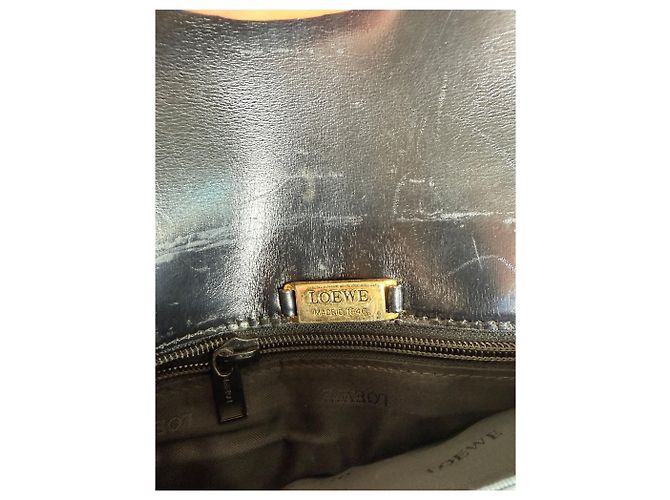 Vintage Loewe Strukturierte Leder-Schultertasche Schwarz Gold - Ansicht 5