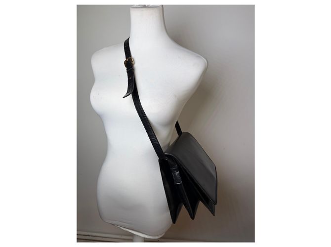 Vintage Loewe Strukturierte Leder-Schultertasche Schwarz Gold - Ansicht 7