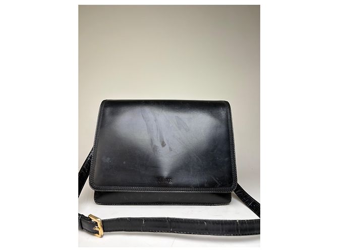 Vintage Loewe Strukturierte Leder-Schultertasche Schwarz Gold - Ansicht 8