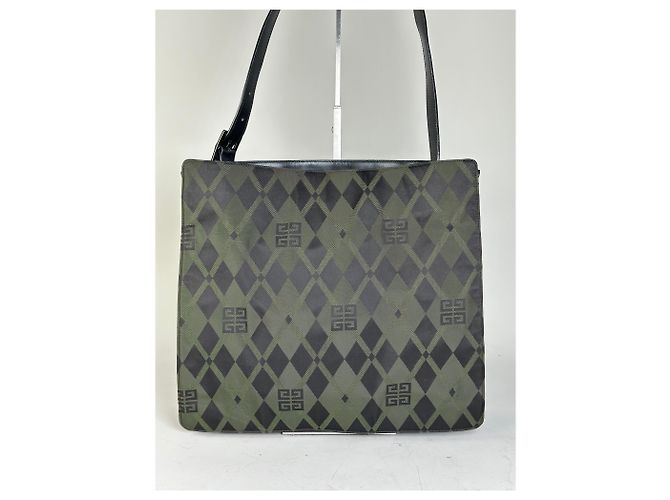 Vintage Givenchy Schultertasche aus beschichtetem Canvas mit geometrischem Logo Olive Black Grün - Ansicht 13