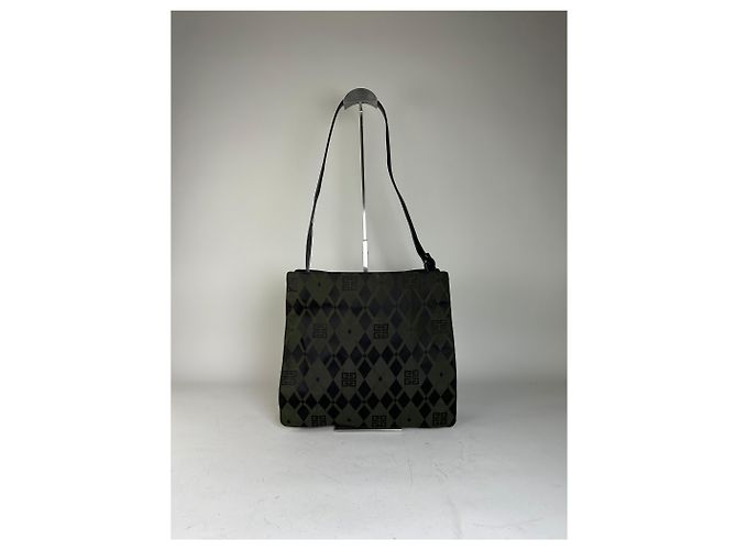 Vintage Givenchy Schultertasche aus beschichtetem Canvas mit geometrischem Logo Olive Black Grün - Ansicht 2