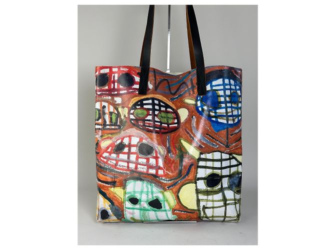 Vintage Marni Coated Canvas Tote Rot Blau Grün Weiß - Ansicht 11